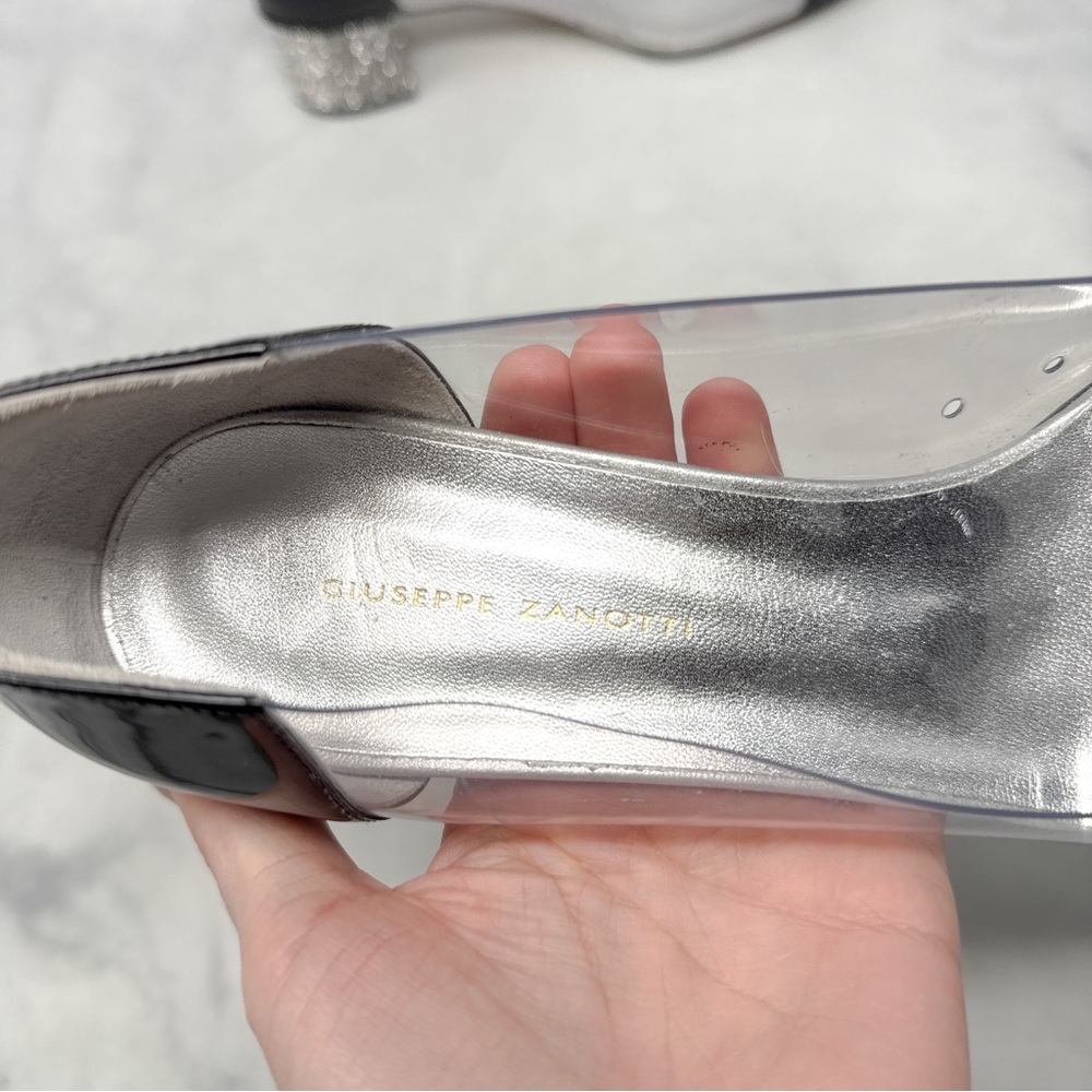 Giuseppe Zanotti Vitrum Clear Rhinestone Embellished Block Heel Pump Flats 40 - Picture 9 of 16